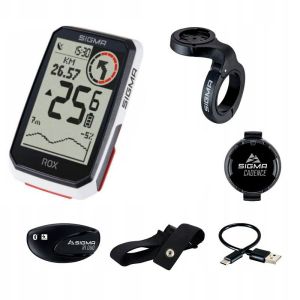 Набор велокомпьютер SIGMA ROX 4.0 sensor set, 30 функций + датчики каденса и сердечного ритма, белый