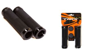 Грипсы TRIX, резиновые, 130мм, алюмин.фиксаторы на руль черные - 4шт., с заглушками руля, черные