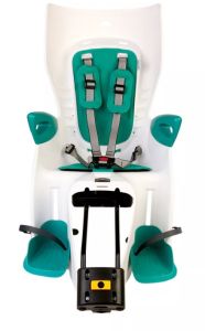 Детское велокресло BELLELLI Summer B-Fix RELAX на подседельный штырь, изм. угла накл., белое с бирюз.