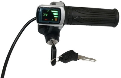 Ручка газа с ключом и вольтметром для электровелосипеда (черный с серебристым)
