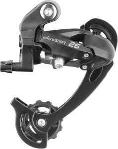 Переключатель задний MicroShift RD-M26L, SGS, 2/3x6/7 скоростей, крепление на болт, черный