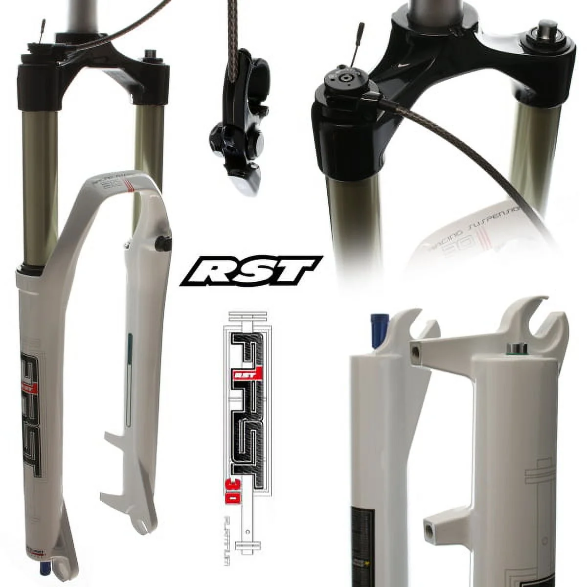 Амортизационная вилка RST F1RST TRL, 29"х28.6, воздушная, 100мм, D, уд. блок., белая