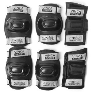 Комплект защиты детский VINCA SPORT VP 38 (наколенники, налокотники, наладонники), черный со светоотр, размеры S,M