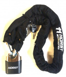 Велозамок 09-100219 цепь 10х1200мм на ключе с навесным замком черный HORST