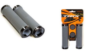 Грипсы TRIX, резиновые, 130мм, алюмин.фиксаторы на руль черные - 4шт., с заглушками руля, серые