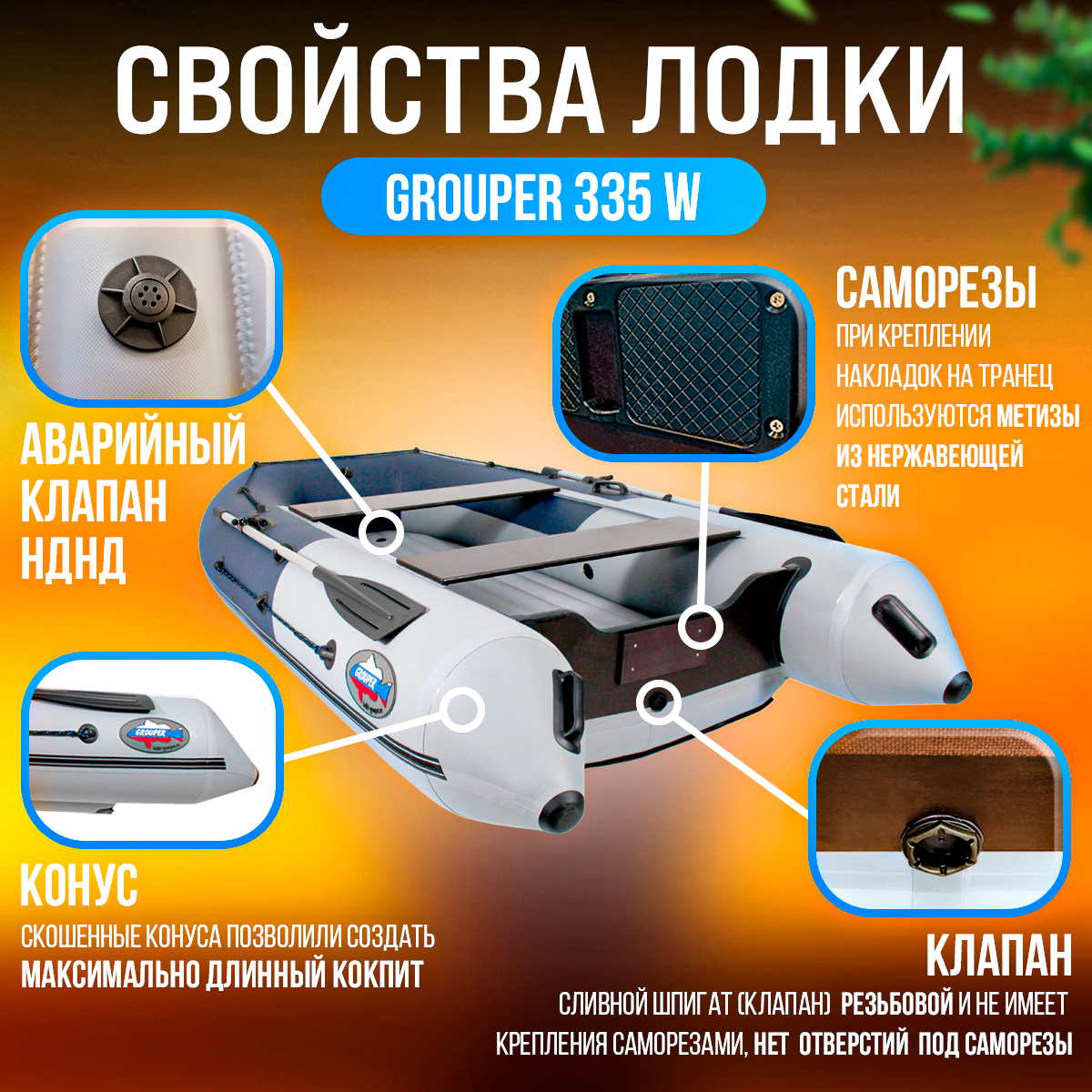 Надувная лодка НДНД Grouper 335W