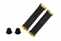 Грипсы MTB VDG1001 135mm, c 2 грипстопами, под шестигранник, черно-золотые Грипсы MTB VDG1001 135mm, c 2 грипстопами, под шестигранник, черно-золотые