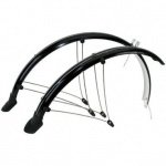 Крылья металлопласт. 26"х60мм с электропроводкой, защитой на усах и резиновыми брызговиками черные M-WAVE