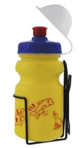 Фляга 5-340211 детская пластик. 0,35л красная с синей крышкой.+держ. сталь черный