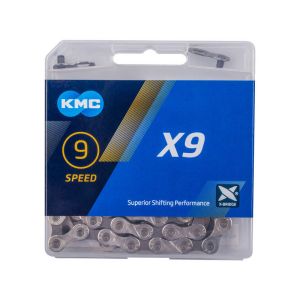Цепь KMC x9 9 ск., 114 зв., с замком, серебристо-серая
