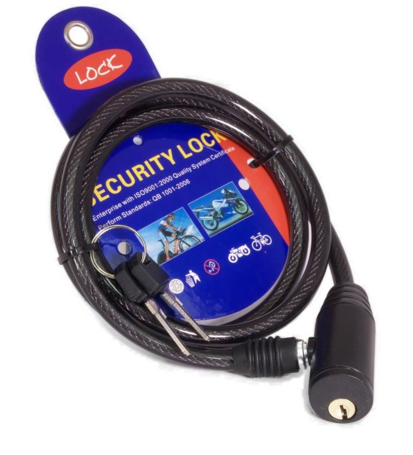 Велозамок 8 х 1000 мм, трос в пластик. оболочке, 2 ключа, блистер, ZX-2102