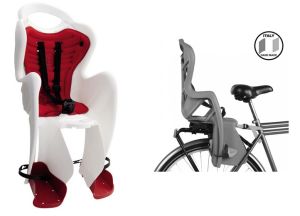Детское велокресло BELLELLI Mr Fox на багажник, белое с красной вставкой