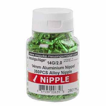 Спиц./ниппеля для спиц 14G (2мм) алюминиевый 12мм ЗЕЛЕНЫЙ анодированный 350шт в баночке CNSPOKE